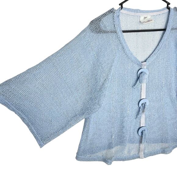 Blue Mesh Knit Cardigan Top One Size Sheer Oversized Button Front Coquette Fairy - Picture 2 of 7